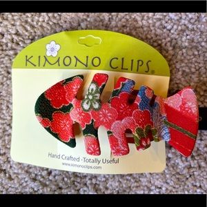 Fish shaped claw clip covered in upcycled kimono fabric